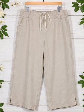 Lee Womens 16M Beige Linen Cotton Blend Capri Crop Pants Drawstring Wide Leg